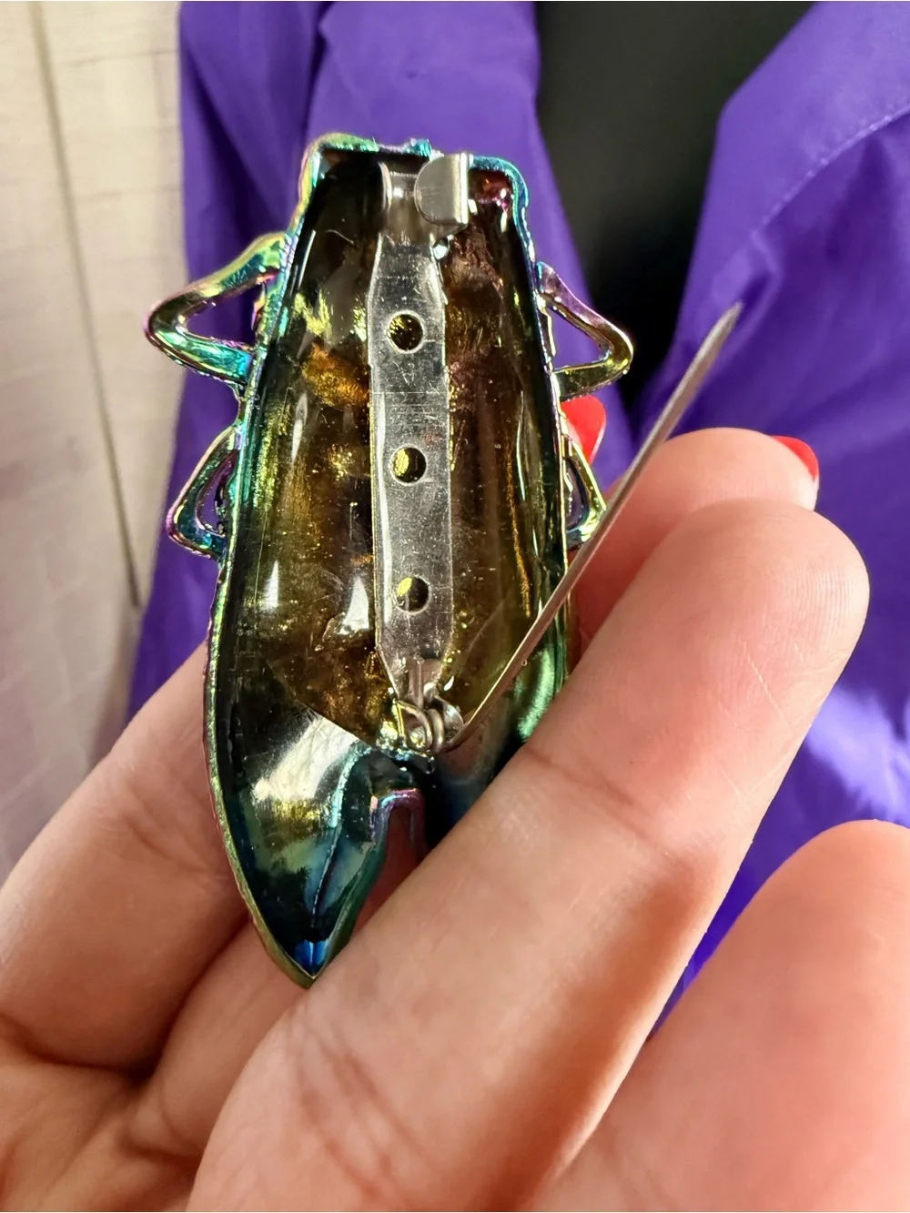 Handmade Iridescent Cicada Brooch Pin
